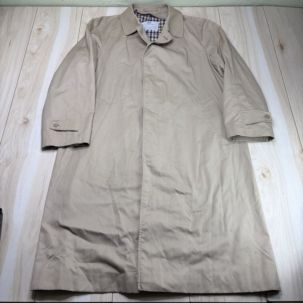 VTG Aquascutum Men's Aqua 5 Water Resistant Trench Coat Khaki/Tan • 42R US